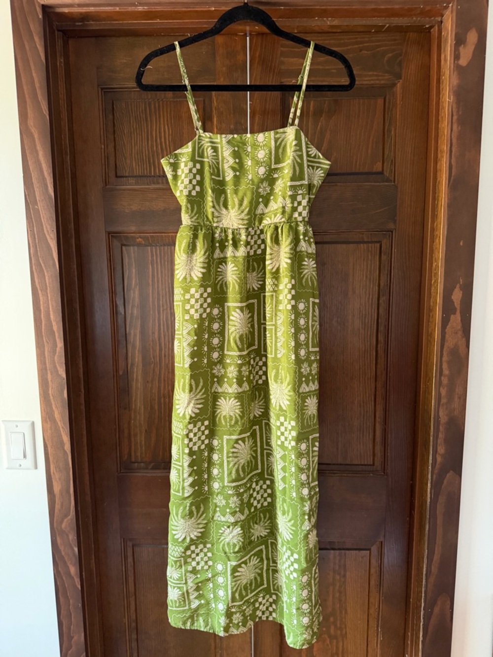 Rachel Zoe Green Tropical Palm Print Maxi Dress - Size 8 - Smocked Back